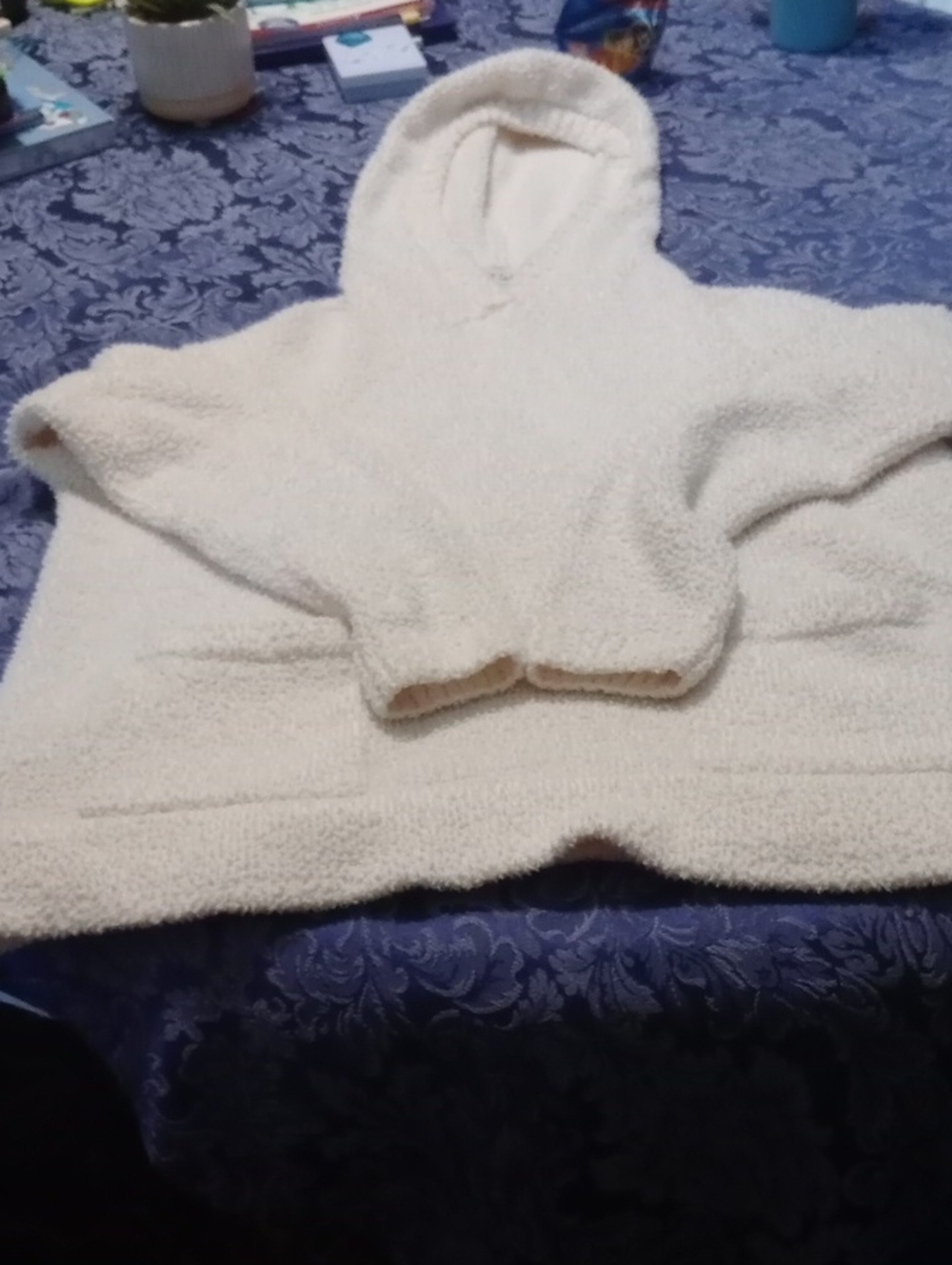 Cozy Hooded Sherpa Pullover Sweater - Cream